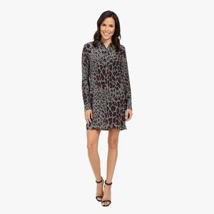 Equipment Femme Lucida Long Sleeves Button Up T-shirt Silk Cheetah Print Dress